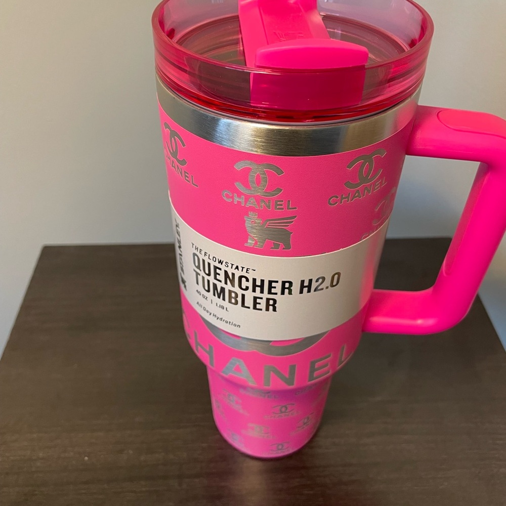 Custom print Chanel Hot Pink Stanley 40 oz stainless Steele cup
